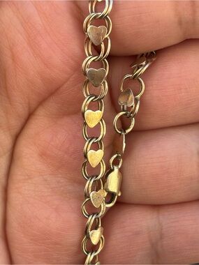 Vintage Gold Vermeil Heart Link Bracelet 925 Sterling Silver Chunky Sweetheart